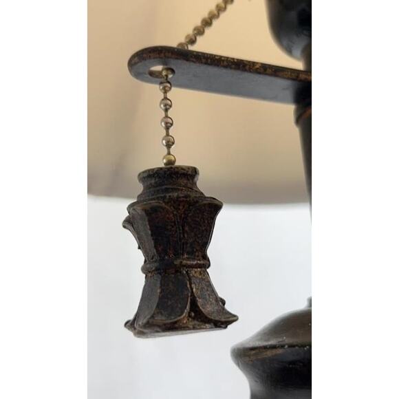 Vintage Ceramic Table Lamp Etched Floral w/ Shade & Ornate Pull Chain 18" - Picture 10 of 12